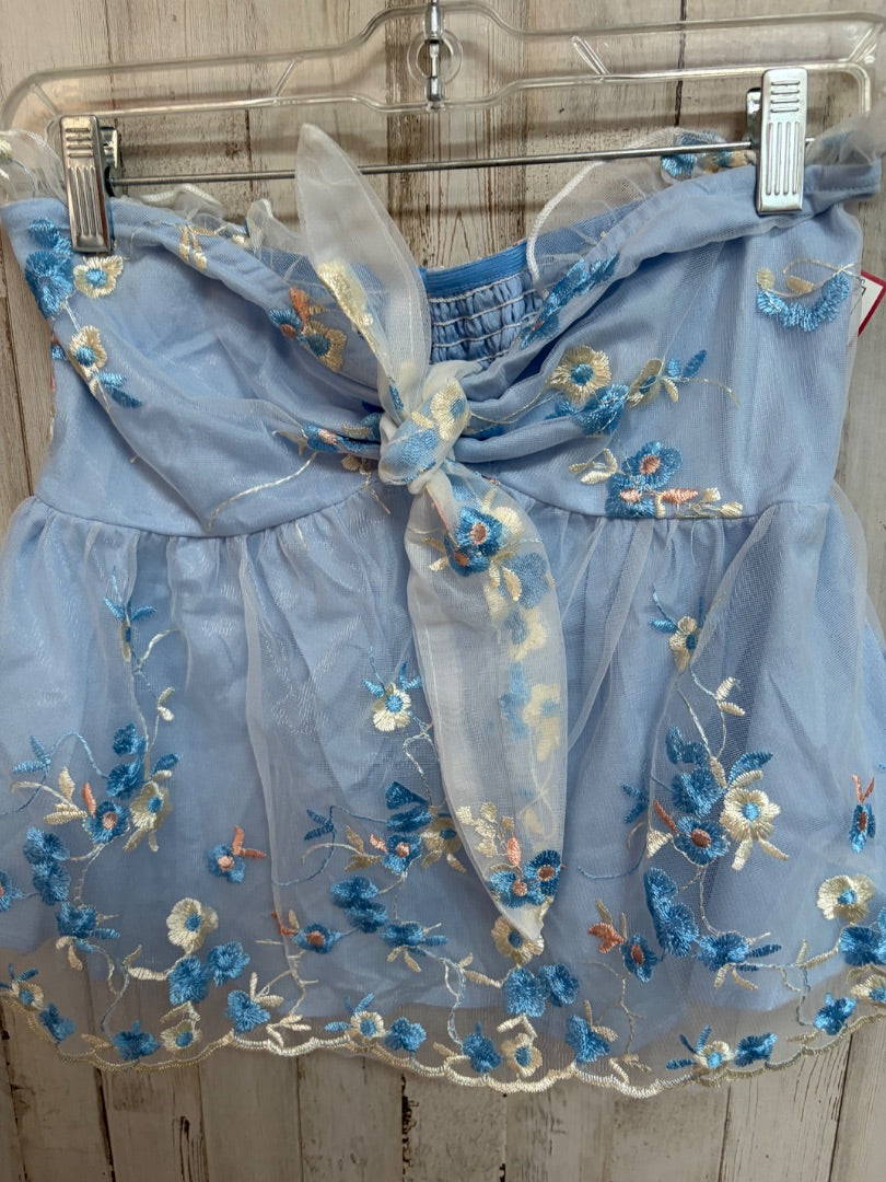 LIGHT BLUE SHEIN FLOWER STITCH STRAPLESS TOP, LADIES S
