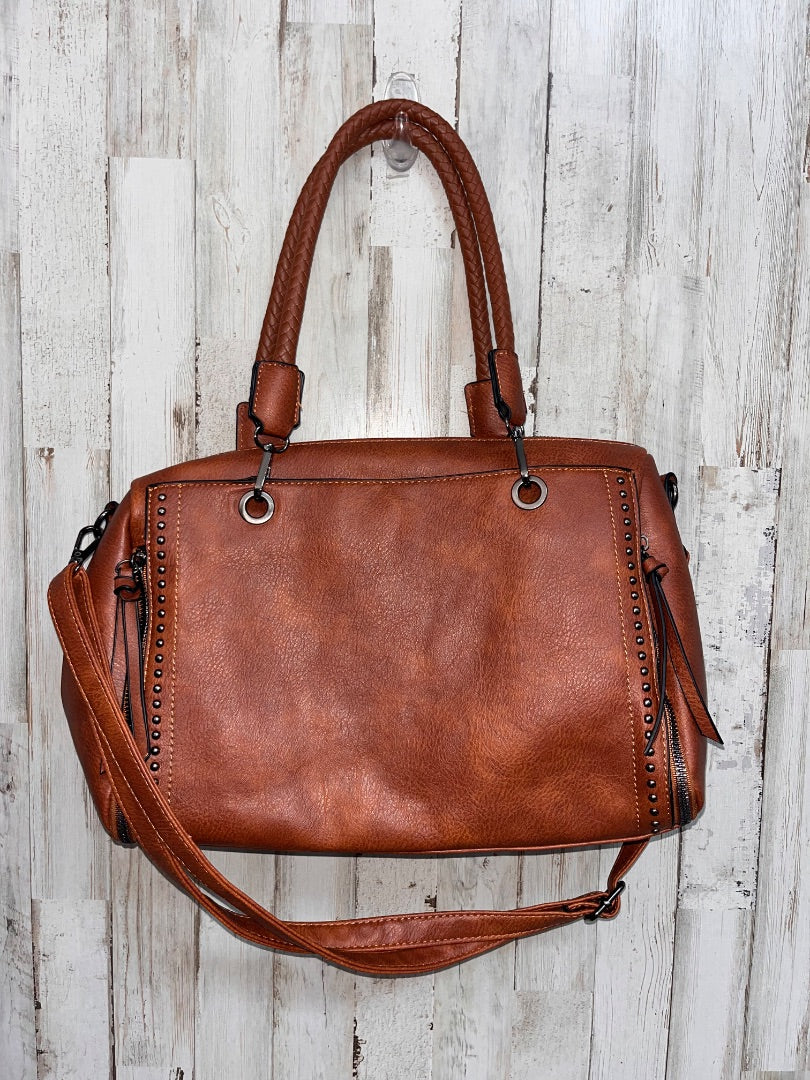 CAMEL BROWN SAM & HADLEY BRAIDED STRAP TOTE PURSE