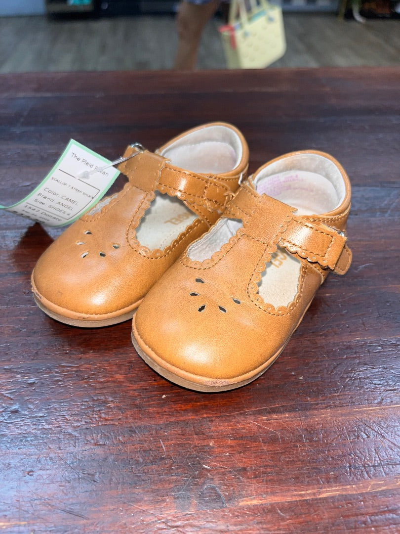 CAMEL ANGEL SCALLOP T STRAP SHOES, SHOES 4