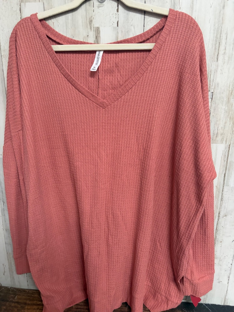 PEACH ZENANA WAFFLE KNIT TOP, LADIES 2X