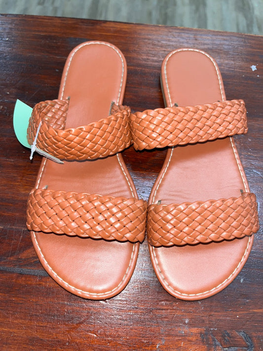 BROWN  BRADIED STRAP FLAT SANDALS, SHOES A8