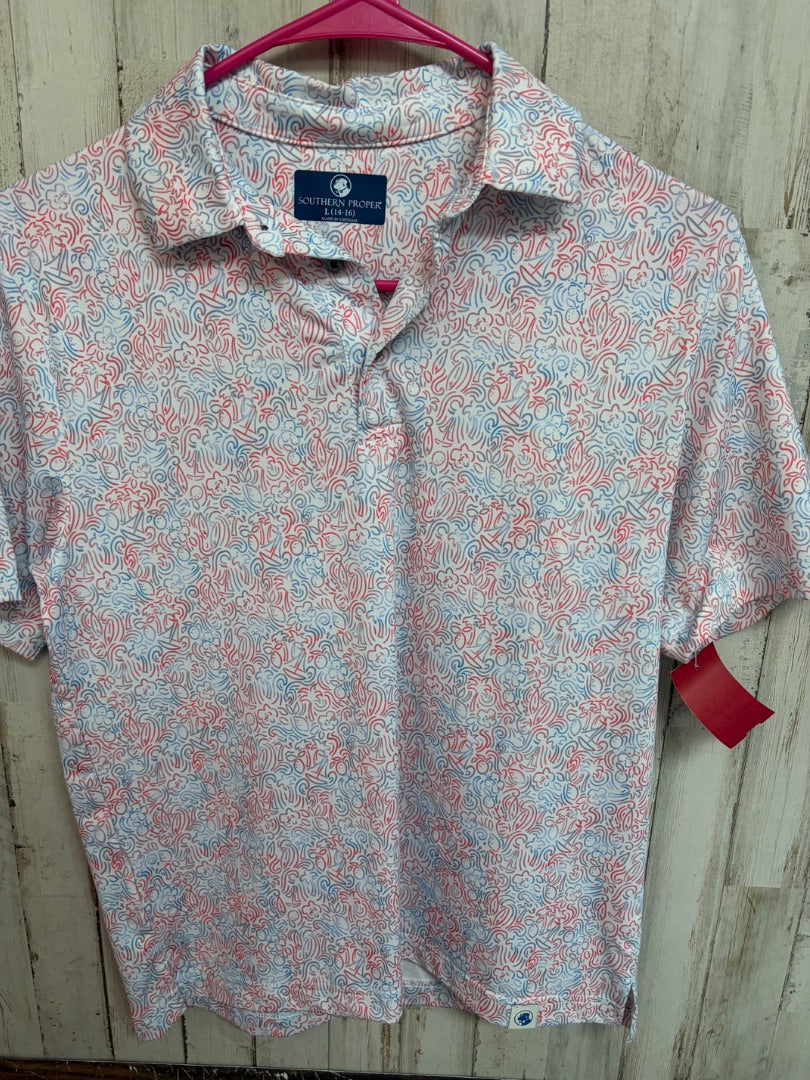 WHITE/RED SOUTHERN PROPER SAILBOAT PRINT DRY FIT POLO, BOY 14/16