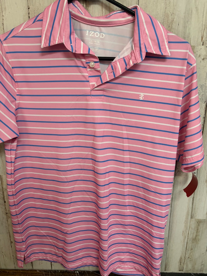 PINK IZOD STRIPE DRY FIT POLO, BOY 14/16