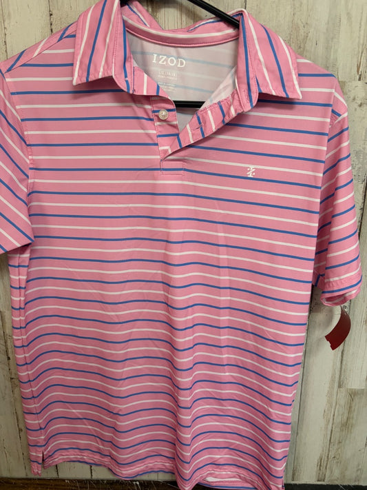 PINK IZOD STRIPE DRY FIT POLO, BOY 14/16