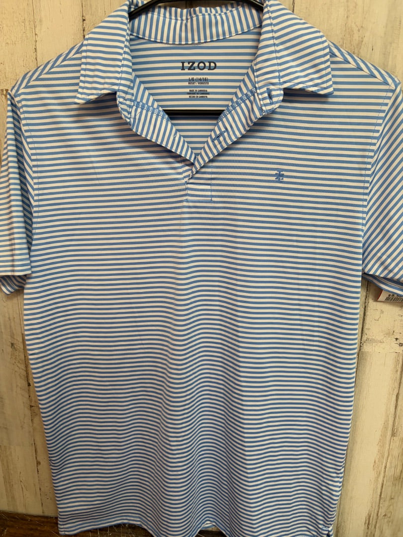 BLUE/WHITE IZOD STRIPE DRY FIT POLO, BOY 14/16