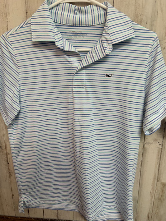 WHITE/BLUE VINEYARD VINES STRIPE DRY FIT POLO, BOY 16