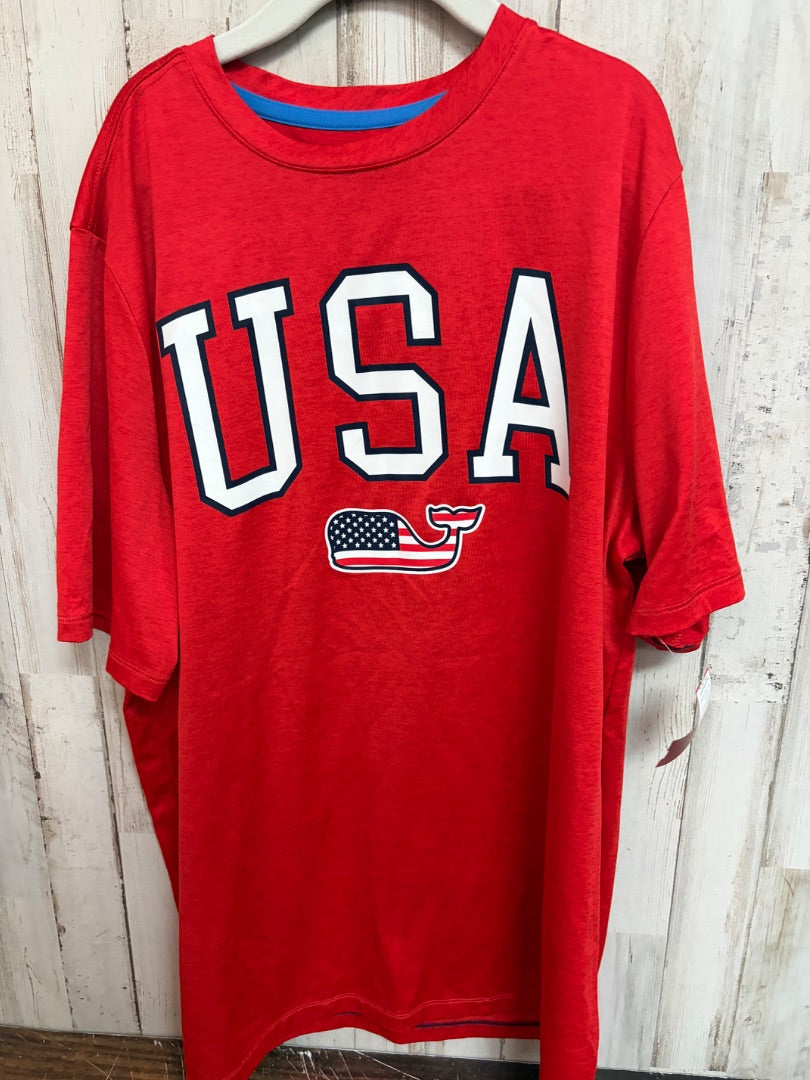 RED VINEYARD VINES USA DRY FIT LOGO TEE, BOY 16