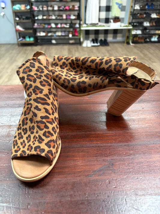 BROWN VERY VOLATILE LEOPARD PEEP TOE HEELS, SHOES A7