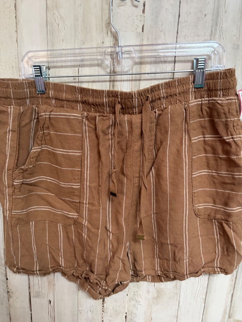 BROWN TIME & TRU LINEN STRIPE SHORTS, LADIES L