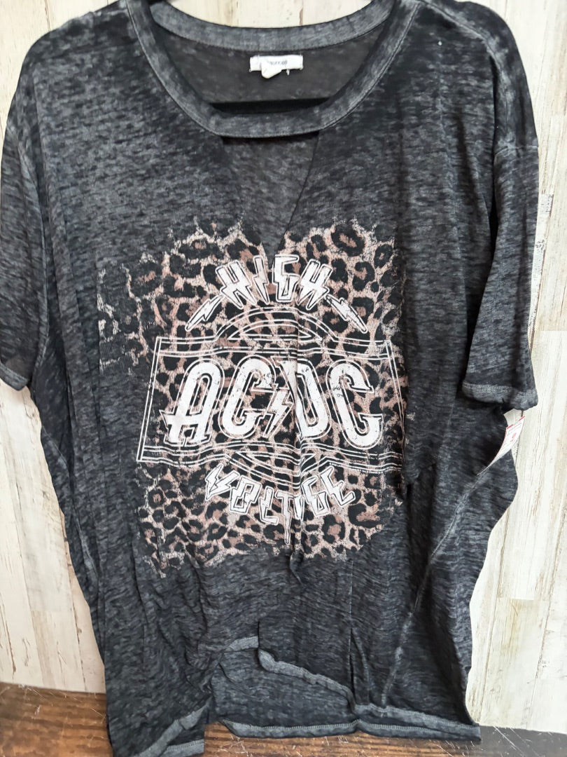 GREY  ACDC DISTRESSED TEE, LADIES 3X
