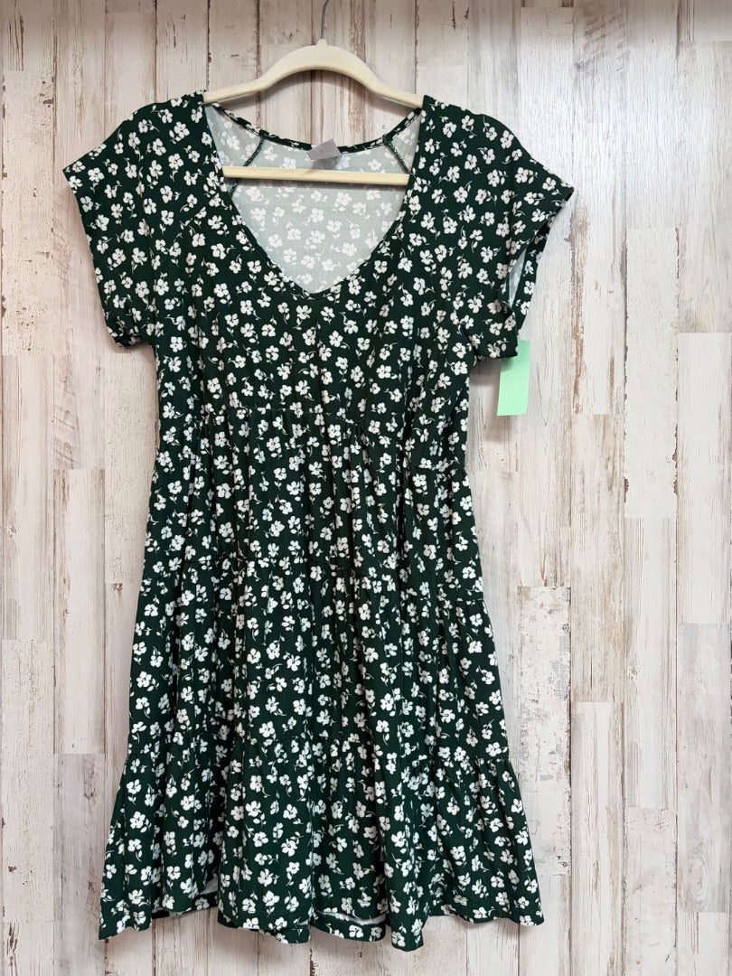 GREEN NO BO FLORAL SOFT V NECK DRESS, LADIES L