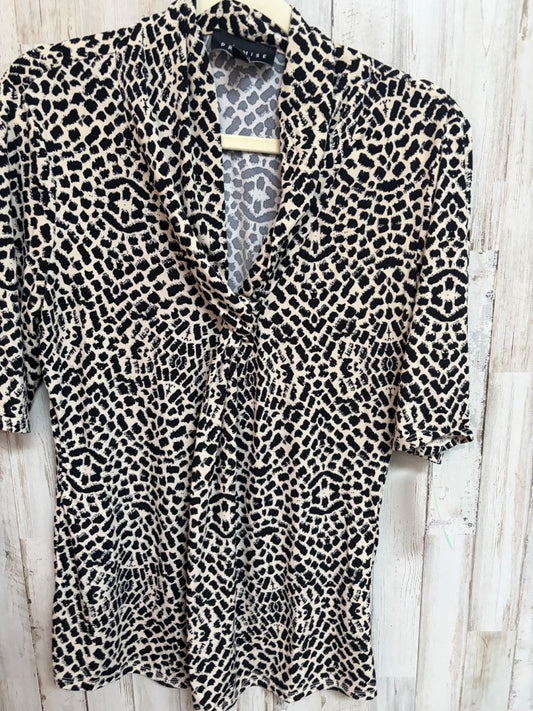 BLACK/TAN PREMISE SPOTTED TWIST V NECK TOP, LADIES L