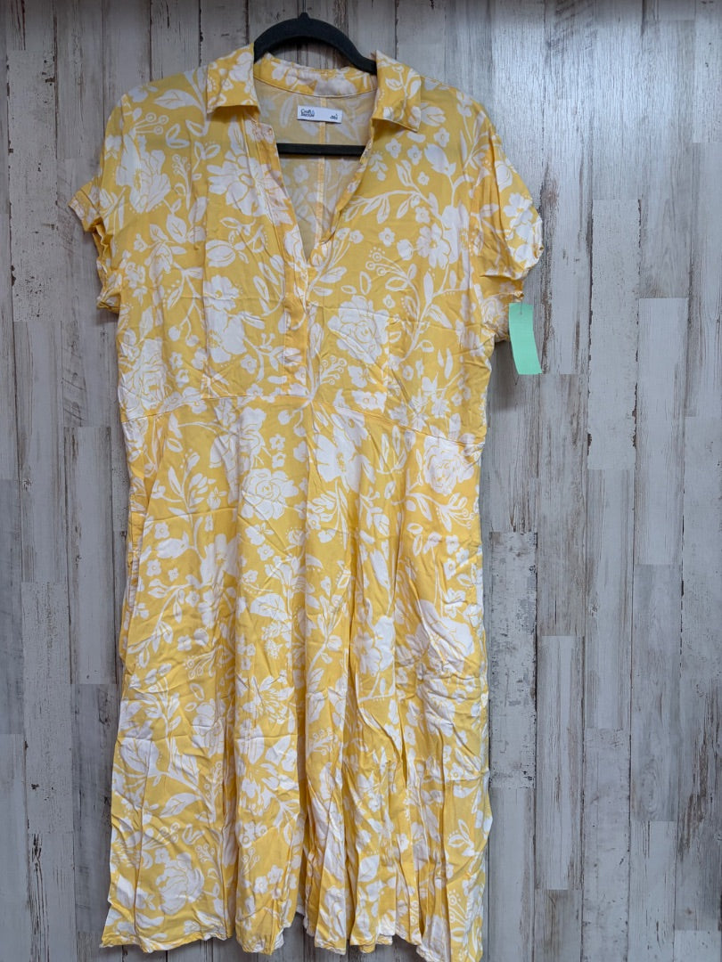 YELLOW  FLORAL COLLAR DRESS, LADIES L