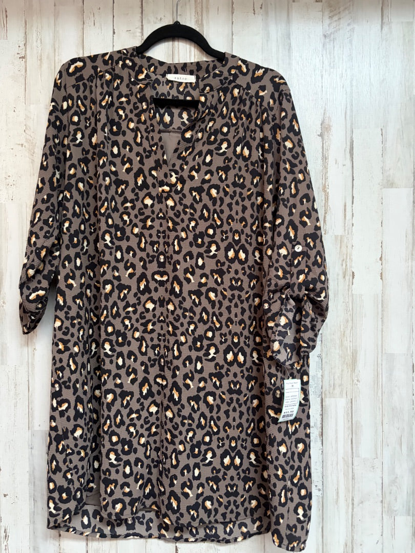 BROWN ENTRO LEOPARD V NECK TEXTURE DRESS, LADIES L