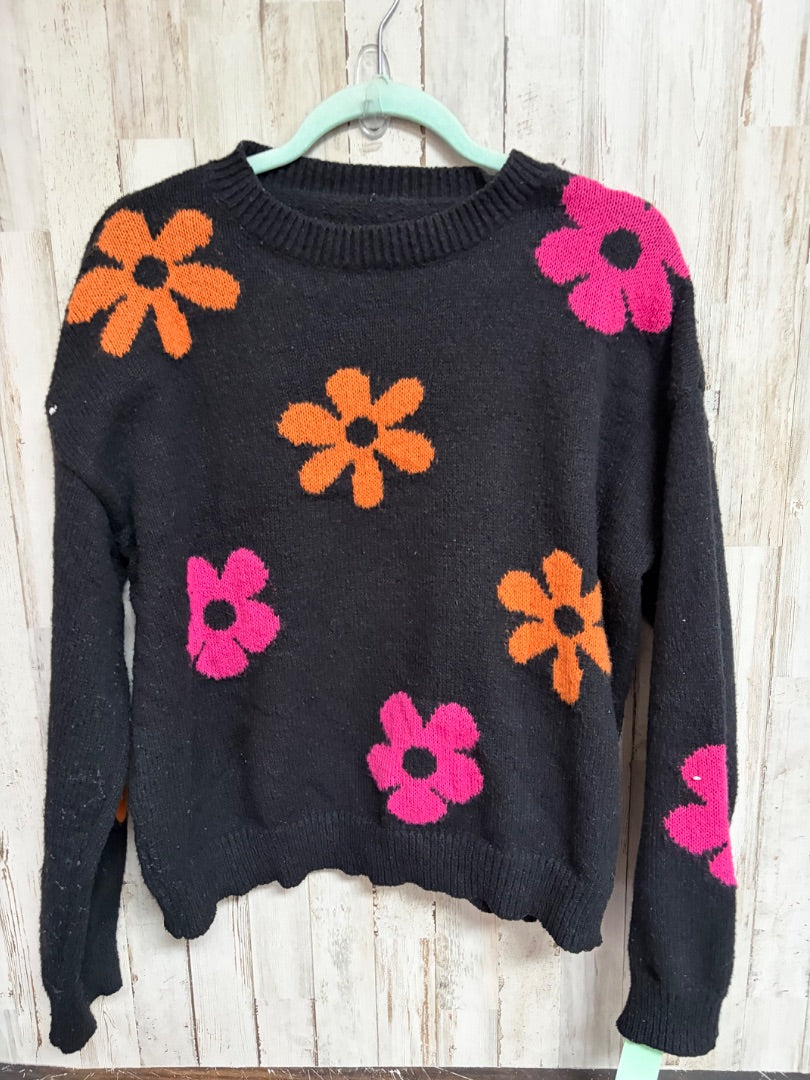 BLACK  FLOWER PRINT KNIT SWEATER, LADIES XL