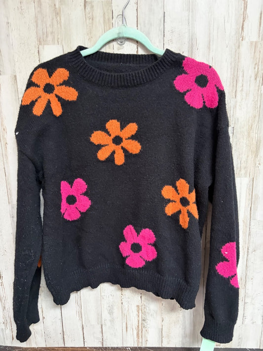 BLACK  FLOWER PRINT KNIT SWEATER, LADIES XL