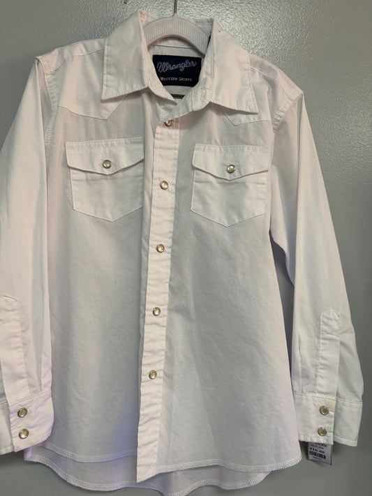 WHITE WRANGLER PEARL SNAP BUTTON UP, BOY 7/8
