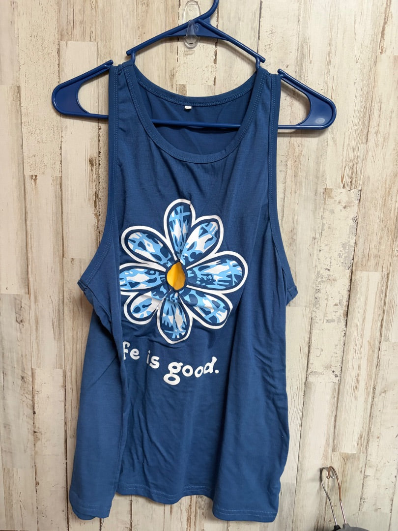 NAVY LIFE IS GOOD FLOWER TANK, LADIES XL