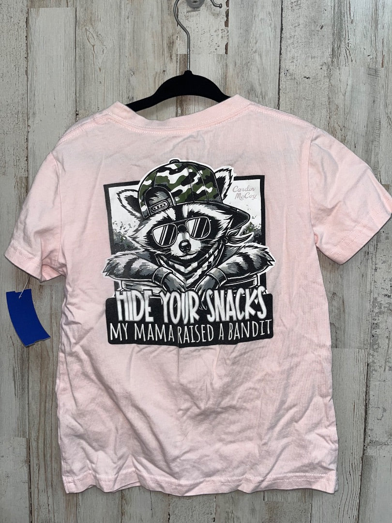 PINK CARDIN MCCOY SNACK BANDIT TEE, GIRL 4T