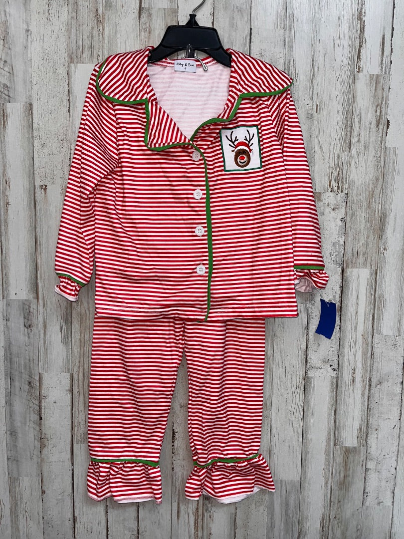 RED ABBY & EVIE RUDOLPH STRIPE PJ SET, GIRL 4T