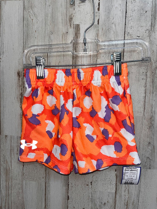 ORANGE UNDER ARMOUR PRINT SHORTS, GIRL 4T