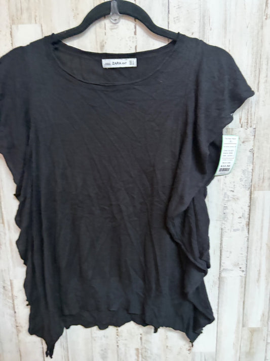 BLACK ZARA KNIT RUFFLE SLEEVE TOP, LADIES S