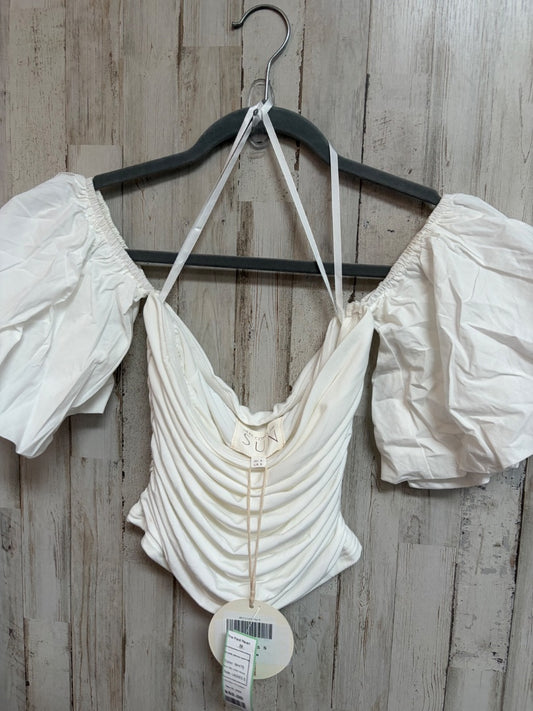 WHITE HERE COMES THE SUN NEW DRAPE CROP PUFF SLEEVE TOP, LADIES S