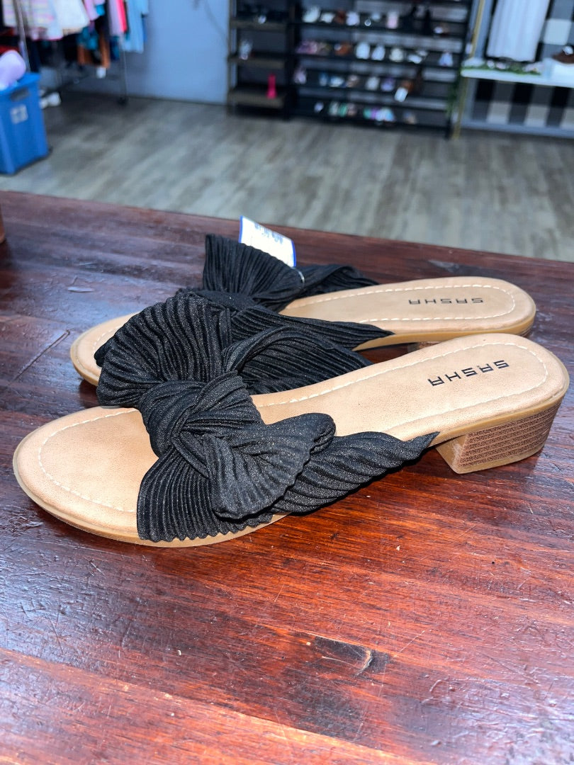BLACK SASHA KNOT TIE SANDALS, SHOES A8