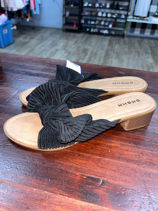 BLACK SASHA KNOT TIE SANDALS, SHOES A8