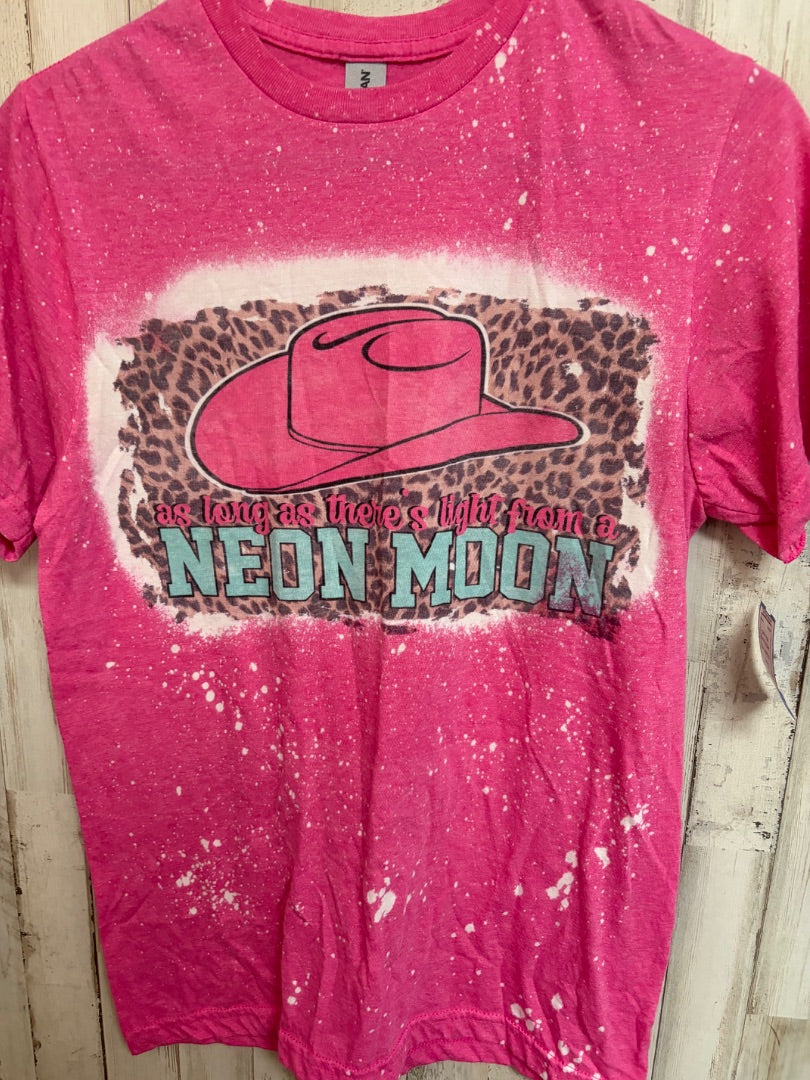 PINK GILDAN NEON MOON BLEACHED TEE, LADIES S