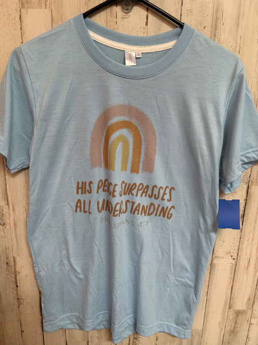 BLUE BLANKSFUL HIS PEACE TEE, LADIES S