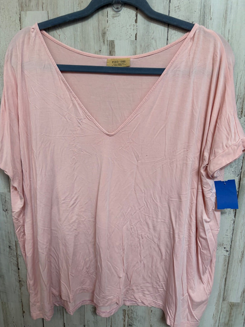 LIGHT PINK PIKO SOFT V NECK TEE, LADIES S