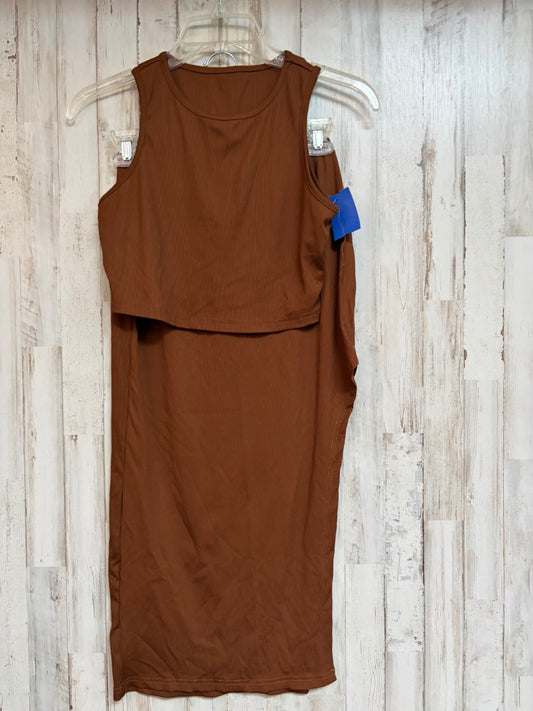 BROWN SHEIN RIBBED 2PC CROP TANK/SKIRT SET, LADIES S