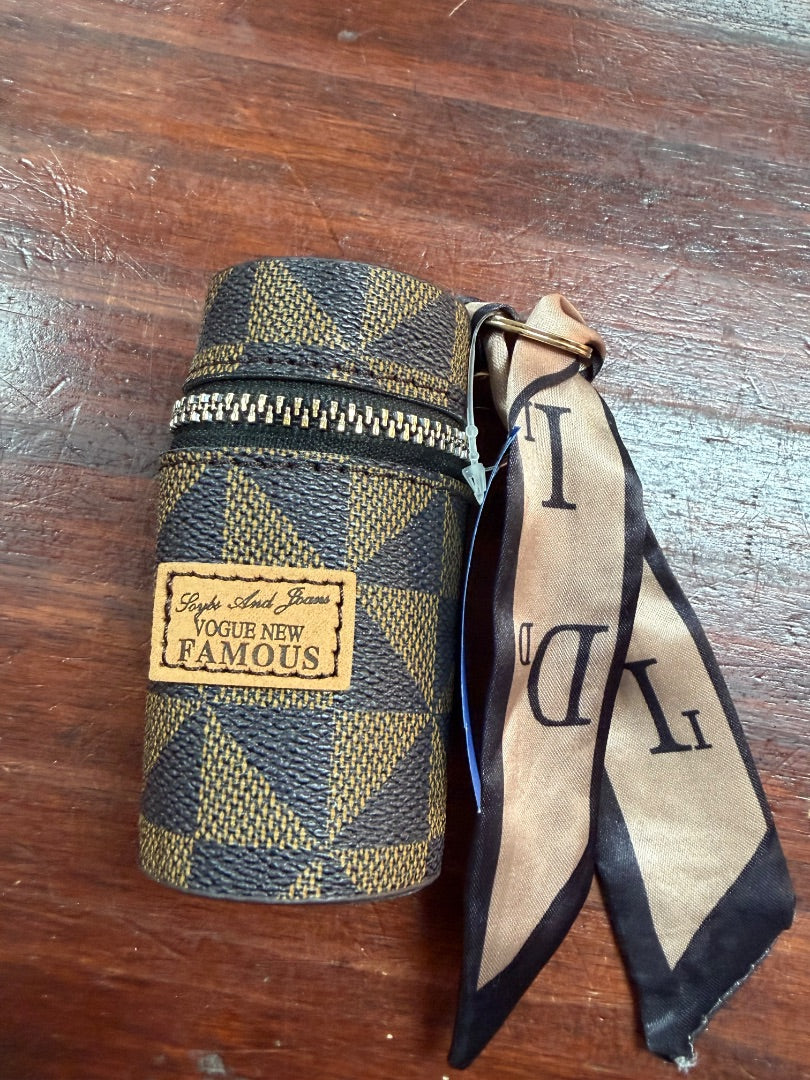 BROWN  SMALL ZIP POUCH KEYCHAIN
