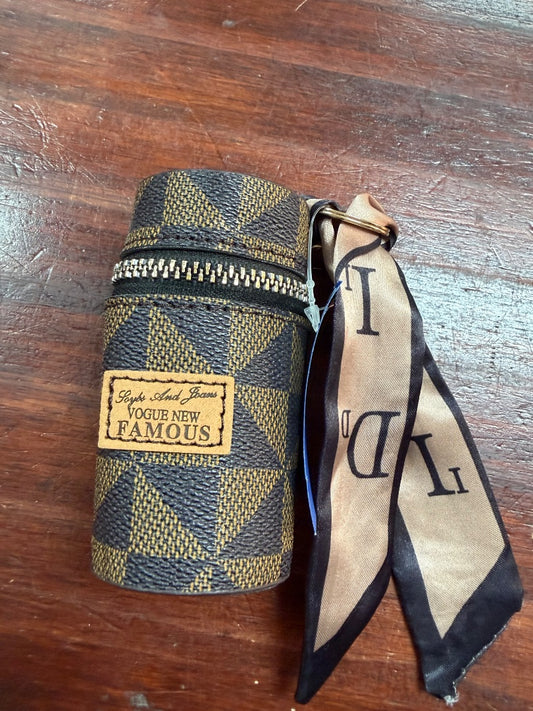 BROWN  SMALL ZIP POUCH KEYCHAIN