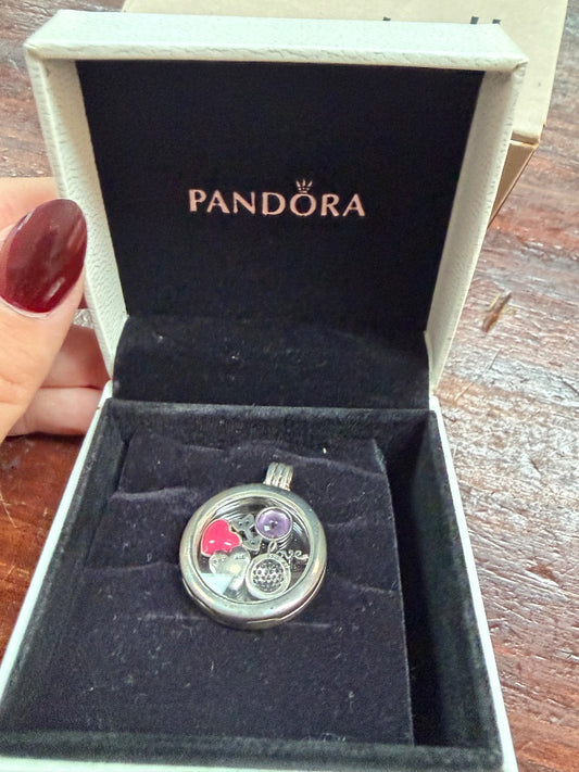 SILVER PANDORA CHARM FLOATING LOCKET NECKLACE