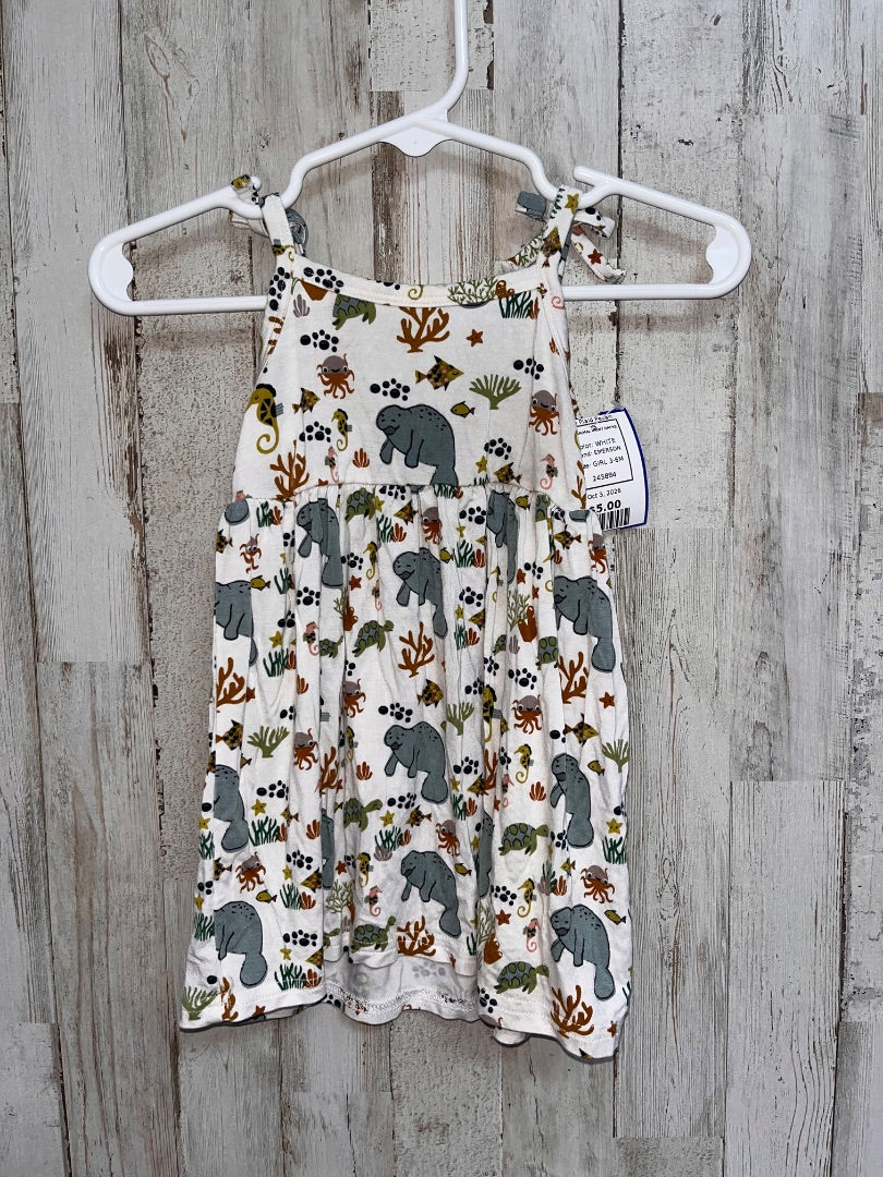 WHITE EMERSON SOFT ANIMAL PRINT DRESS, GIRL 3-6M