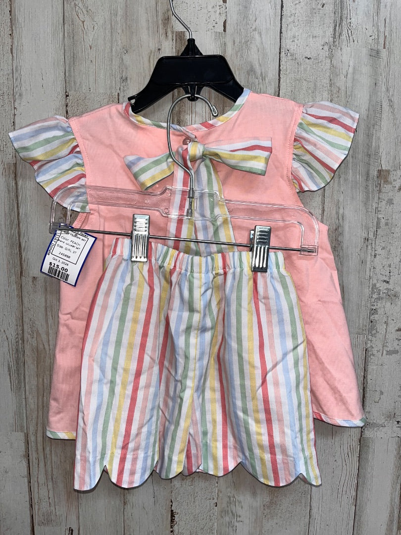 PEACH LULLABY SET STRIPE TRIM 2PC SET, GIRL 3T