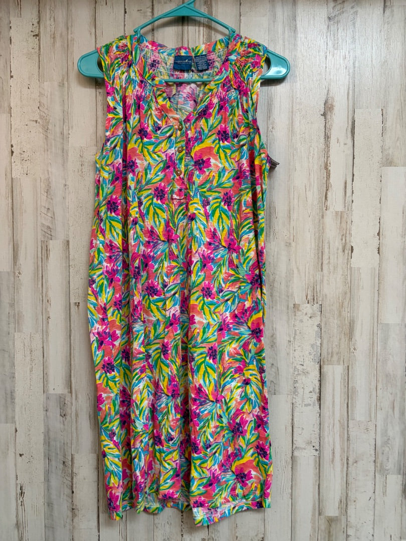 GREEN CARIBBEAN JOE FLORAL BUTTON DRESS, LADIES L