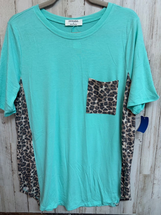 TEAL ZENANA CHEETAH POCKET TOP, LADIES L