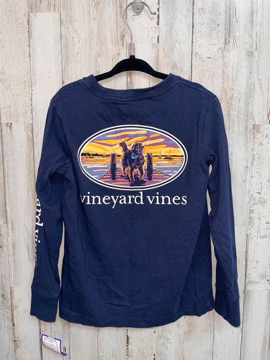 NAVY VINEYARD VINES POCKET LONG SLEEVE TEE, BOY 5T