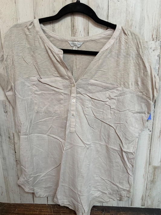 TAN LUCKY LINEN BUTTON TOP, LADIES L