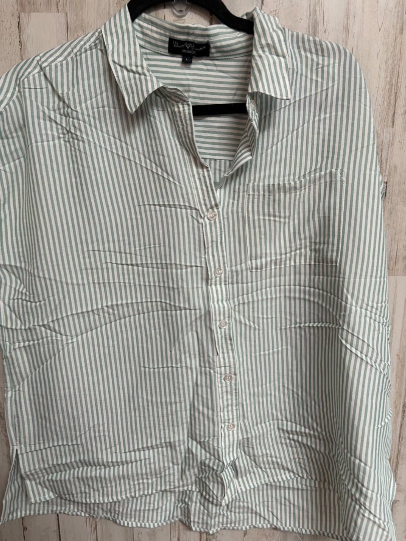SAGE/WHITE VELVET HEART STRIPE BUTTON TOP, LADIES L