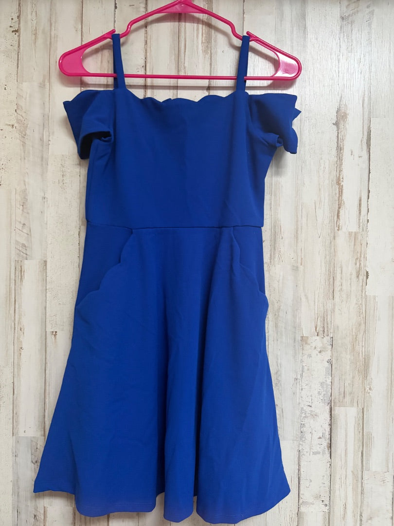 ROYAL BLUE RARE EDITIONS COLD SHOULDER SCALLOP DRESS, GIRLS 12