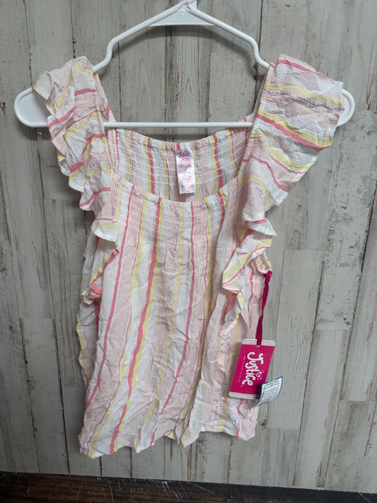 WHITE/CORAL JUSTICE LINEN STRIPE TANK, GIRLS 12/14