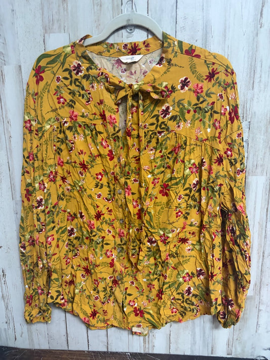 MUSTARD TERRA SKY FLORAL BUTTON UP TOP, LADIES XL
