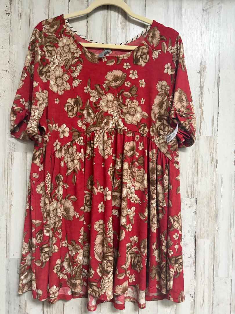 RED  FLORAL PEPLUM TOP, LADIES XL