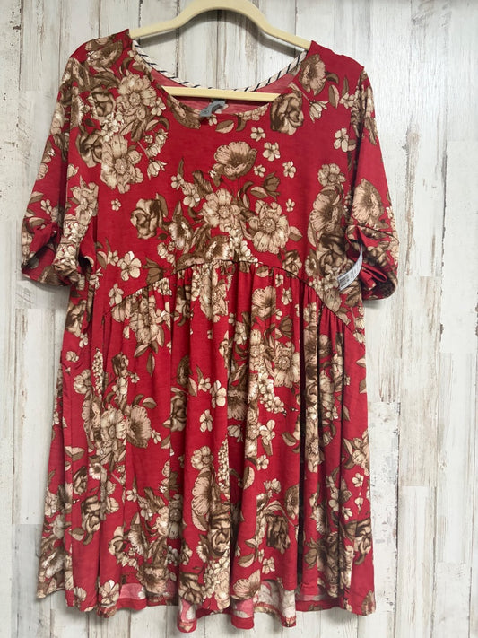 RED  FLORAL PEPLUM TOP, LADIES XL