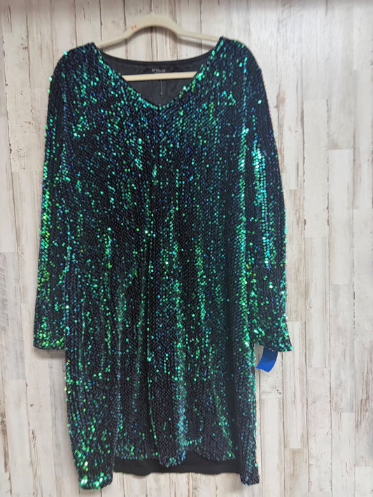 NAVY/GREEN IN VOLAND 18 VELVET/SEQUIN DRESS, LADIES 2X