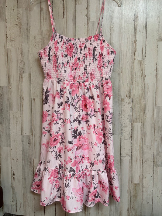 PINK SHEIN FLORAL SMOCKED DRESS, LADIES XL